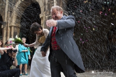 Lluvia de arroz sobre los novios